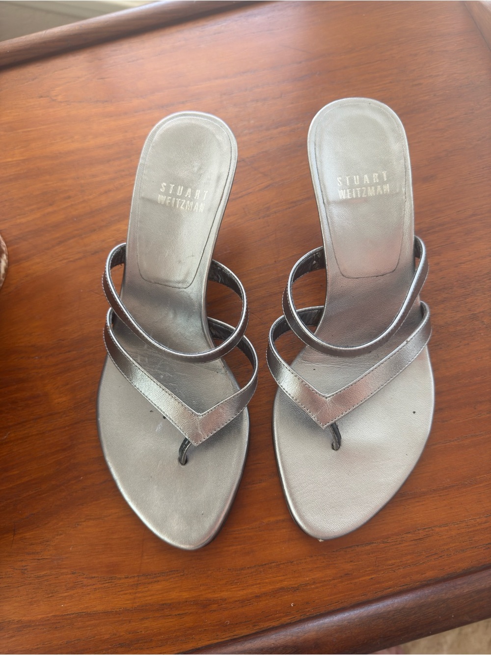 Stuart Weitzman Silver Strappy Kitten Heels Women's - Size 4.5